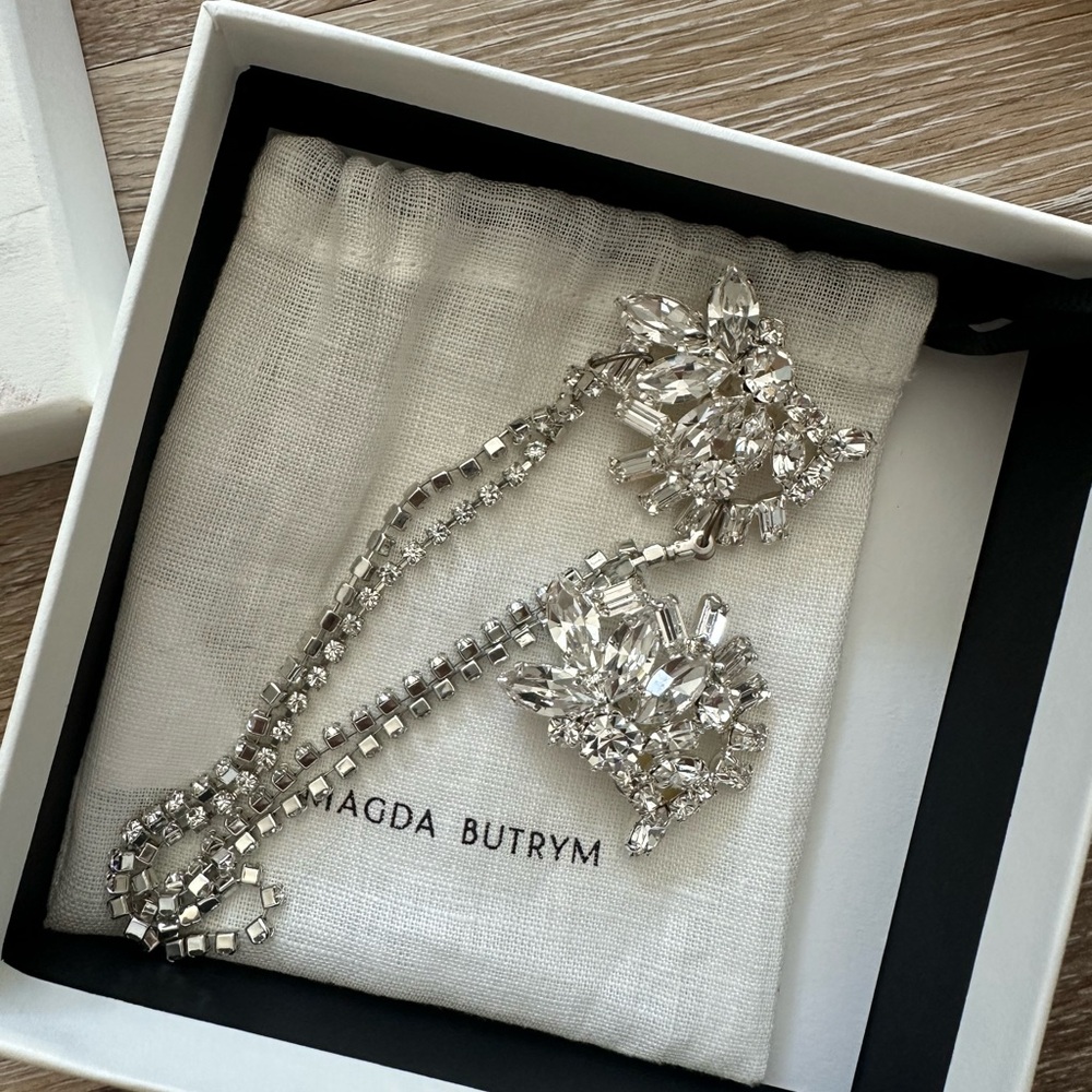 Magda Butrym Silver Crystal Drop Earrings clip ons